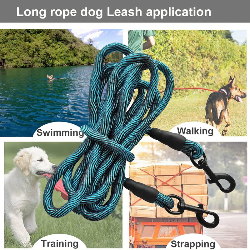 BTINESFUL Tie-Out Check Cord Long Rope Dog Leash, 8ft 12ft 20ft 30ft 50ft Recall Training Lead Leash- Great for Large Medium Small Dogs Training, Playing, Camping, or Backyard 30 Foot Blue Black - PawsPlanet Australia