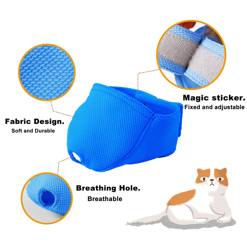 Cat Muzzle with Soft Flexible Fabric, Cat Mask Mouth Guard Muzzle for Prevent Biting Chewing Grooming, Anti Scratch (S,Blue) S Blue