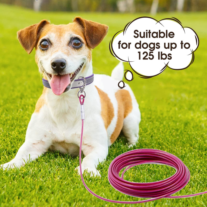Dog Tie Out Cable for Dogs Outside Up to 125lbs,30/50FT Long Dog Leashes&Chains,Small-Large Dogs Runner Cable for Yard ,Heavy Duty Dog Lead Line for Outdoor,Camping,Park 125lbs 50FT Rose Red - PawsPlanet Australia