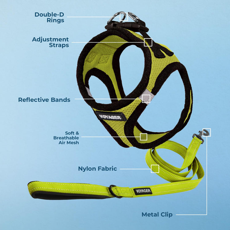 Voyager Step-in Air All Weather Mesh Harness and Reflective Dog 5 ft Leash Combo with Neoprene Handle, for Small, Medium and Large Breed Puppies by Best Pet Supplies - Green, Small S (Chest: 14.5 - 16") Leash Harness Set (Lime) - PawsPlanet Australia