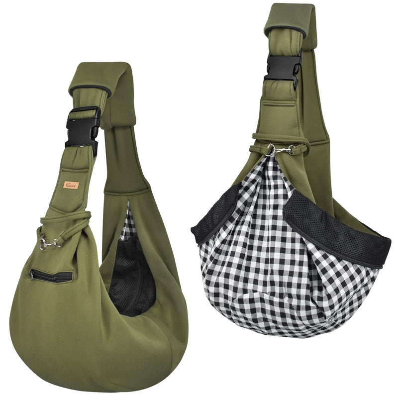 CUBY Dog and Cat Sling Carrier - Hands Free Reversible Pet Papoose Bag - Soft Pouch and Tote Design - Suitable for Puppy, Small Dogs Cats Outdoor (Green, Adjust Strap 2.0) - PawsPlanet Australia