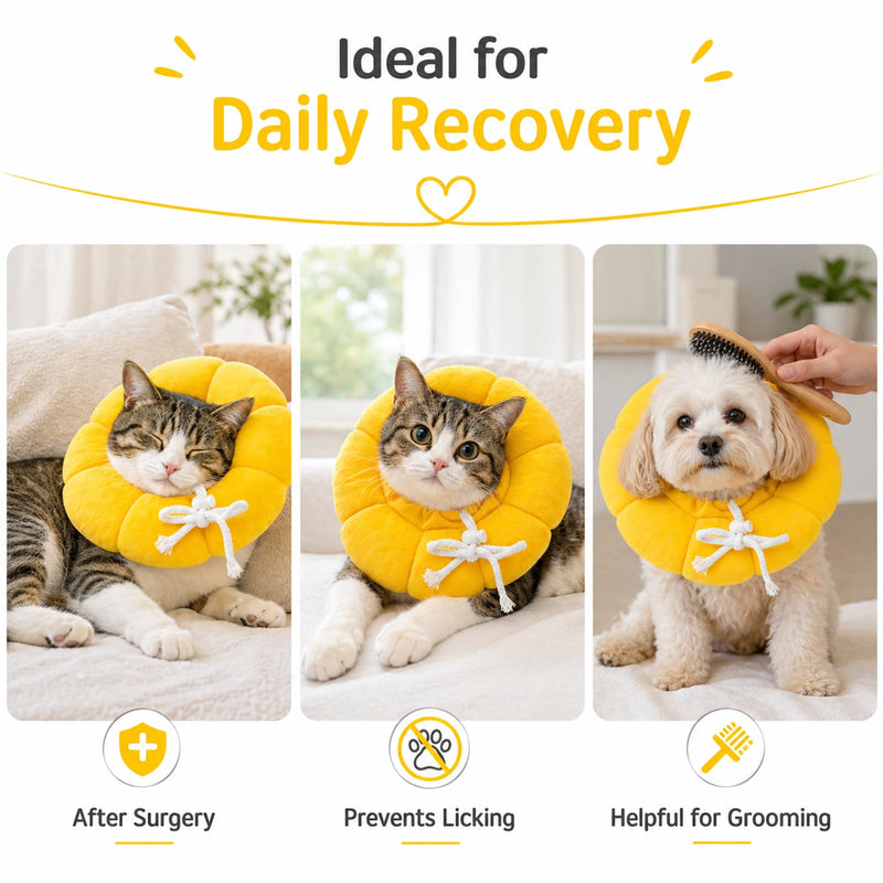 Cat neck brace, yellow sunflower design, soft neck brace, adjustable cat collar, collar restoration protection cone (4-6 kg)