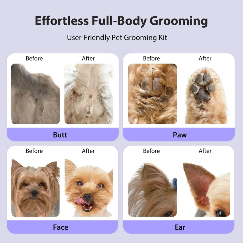 Dog Grooming Kit, Dog Clippers for Grooming for Thick Curly Coats, Professional Pet Hair Shaver Paw Trimmer Cordless Rechargeable Low Noise for Dogs Cats Animals Face Ear Purple