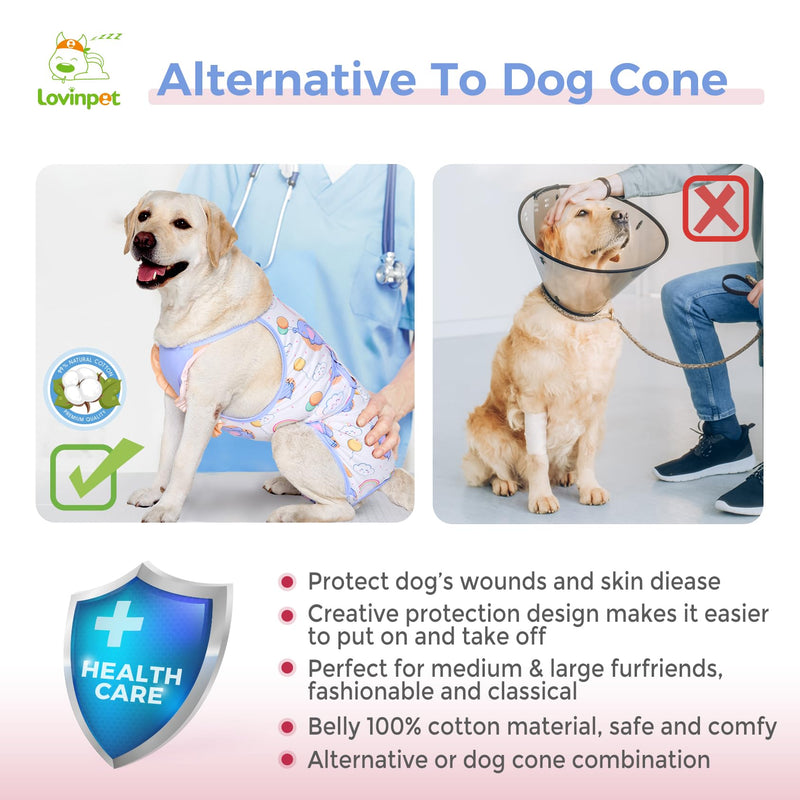 LovinPet Dog Recovery Suit for Large Medium Dogs - Dog's Bodysuit Wound Protective Surgical for Abdominal Wounds After Surgery Anti-Licking Dog Onesies,Elephant,Yellow,M Yellow collar/Blue - PawsPlanet Australia