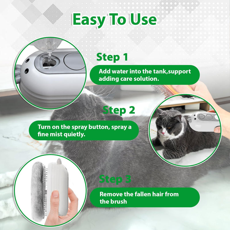 Cat Steam Brush with Release Button, 3 in 1 Rechargeable Pet Spray Water Comb for Long & Short Hair Removal, Self Cleaning Slicker Vapor Brush for Indoor Cats Dogs Rabbits Shedding Grooming White - PawsPlanet Australia