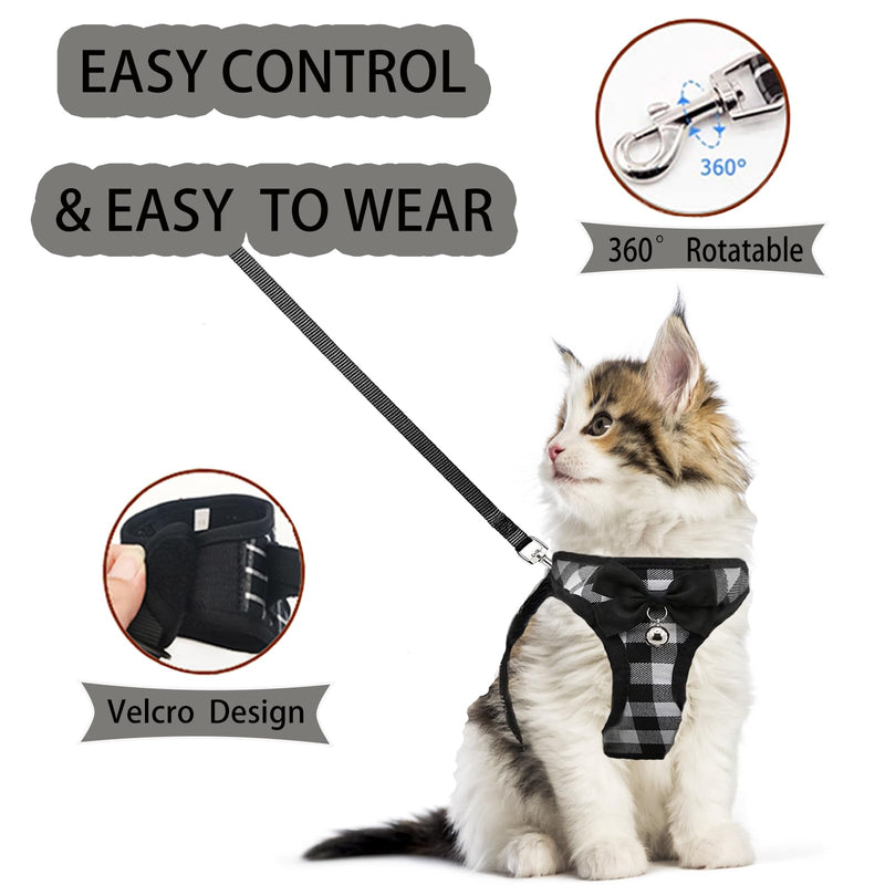Cat Leashes and Harnesses for Walking,Breathable Soft Kittens Vest for Cats Dogs, Kitten Harness Escape Proof with Bell and Bow-Knot Decoration Christmas(XXS, Black-White) XX-Small - PawsPlanet Australia