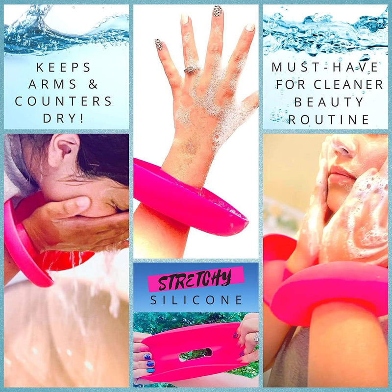 BaR-K Patented Drip Catcher Cuffs - Stops Soap & Water from Running Down Arms While Washing Face, Stay Dry and Clean - Face Wash Wristbands for Spa, Pink Set of 2 2 Cuffs - PawsPlanet Australia