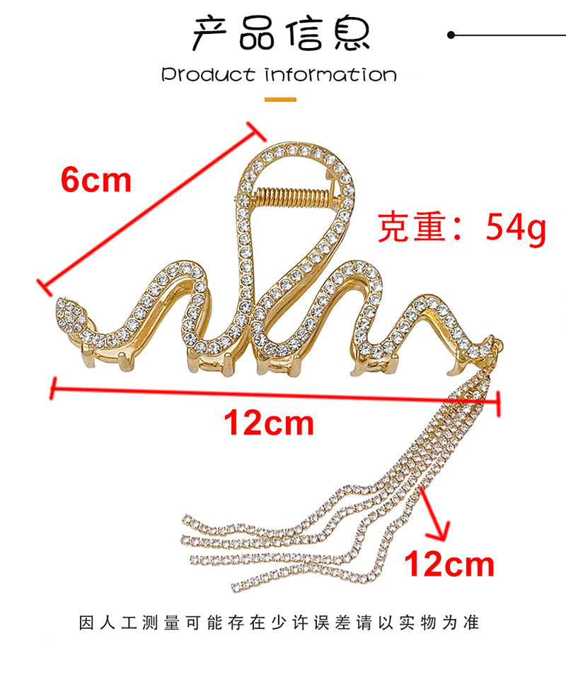 Bedazzled Sparkle Claw Clip Dangling Chain Diamond Hair Clips Fancy Silver Claw Clip Prom Snake Accessories for Women Fairy Hair Clip (SILVER)