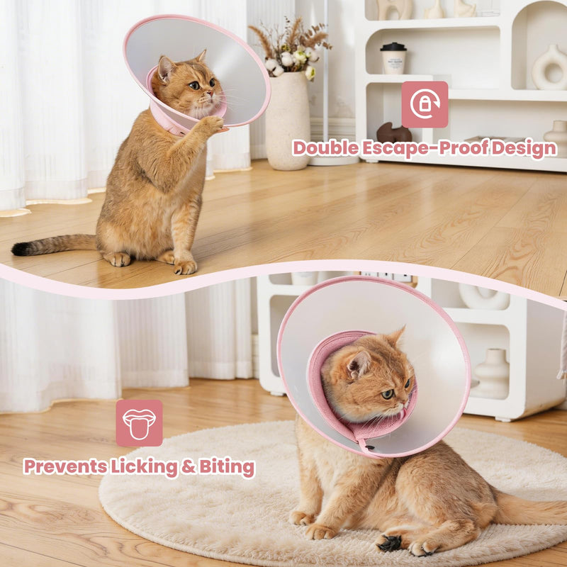 Avont Cat Recovery Suit Post-Surgery Onesie Bundle with Adjustable Cat Cone Collar, Transparen PVC Anti-Lick E-Collar - S