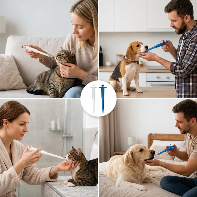2 Pieces Tablet Dispenser for Cats, Tablet Dispenser for Cats, Tablet Dispenser for Cats, Pill Dispenser for Pets, Pill Launcher for Dogs and Cats, Reusable, Blue and White