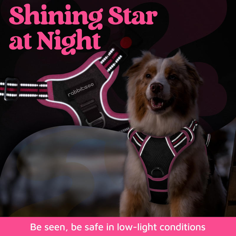 rabbitgoo Dog Harness for Large Dogs, No Pull Pet Vest with 3 Buckles, Adjustable Soft Padded Pet Harness with Easy Control Handle and Reflective Strips, Black & Rose Pink, L - PawsPlanet Australia