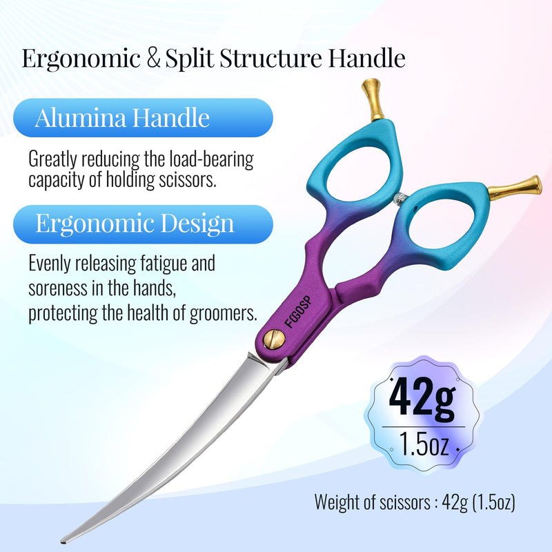 Professional Curved Dog Grooming Scissors with Sharper Self Grinding lightweight and finely trimmed split structure 6.5'' Japan VG10 63HRC for small dogs cat pet(Purple&Blue) 6.5 in,VG10 Purple & Blue - PawsPlanet Australia