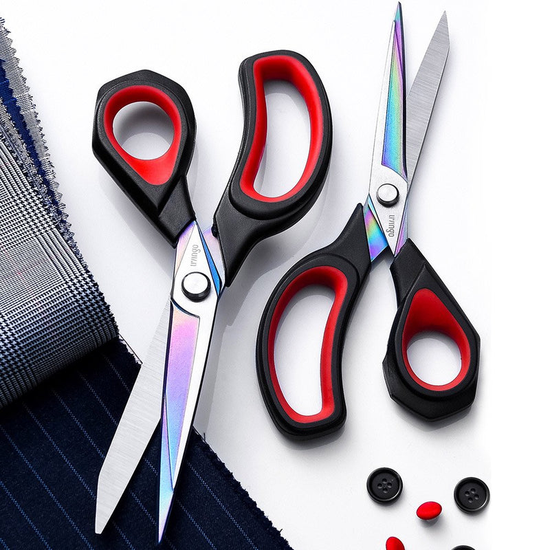 LIVINGO 2 Pack Premium Tailor Scissors Heavy Duty Multi-Purpose Titanium Coating Forged Stainless Steel Sewing Fabric Leather Dressmaking Comfort Grip Shears Professional Crafting (8.5 & 9.5INCH) Black & Red - PawsPlanet Australia