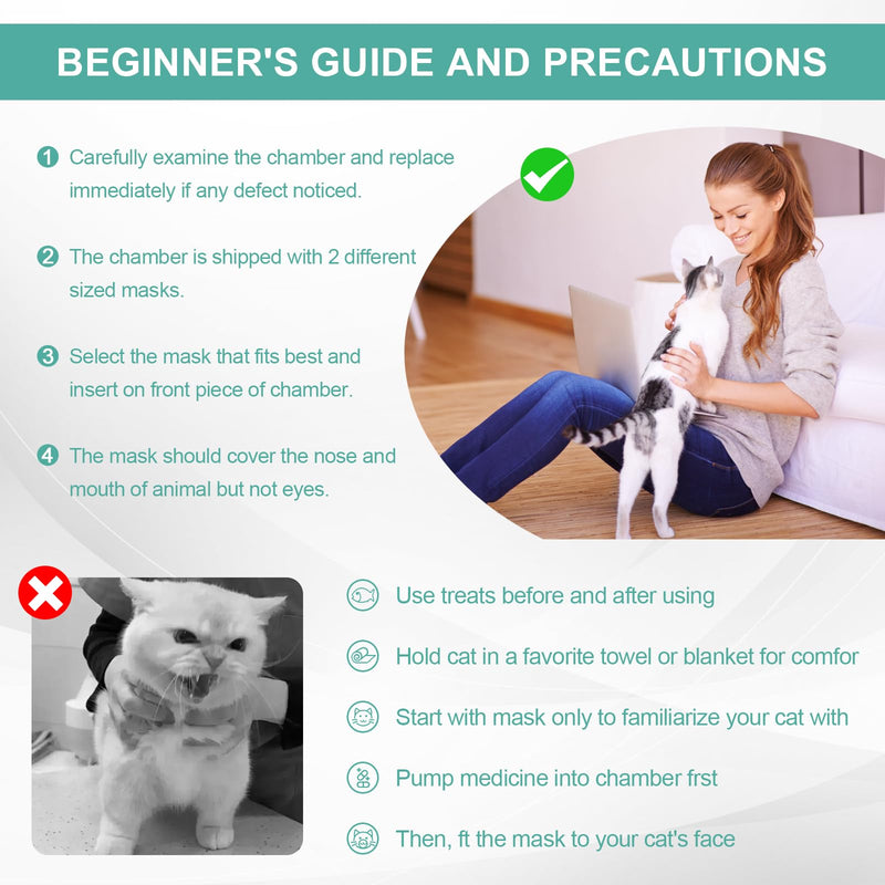 free-space Cat/Dog Inhaler Spacer with Round Shape Silicone Mask,Feline Aerosol Chamber with Breathing Indicator 2 Mask (Cat)