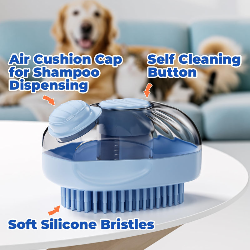 JIGA Cat Brush, Dog Bath Brush with Shampoo Dispensing, Dog Brush for Shedding with Self Cleaning, Dog Grooming Supplies, Blue - PawsPlanet Australia