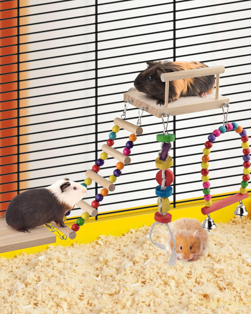 5in1 Bird Parakeet Toys, Detachable Birdie Perches Platform Swing with Climbing Ladder, Parrot Cage Stand Accessories, Wooden Playing Gyms for Conure Cockatiel Lovebird Finch Budgerigar Pigeon - PawsPlanet Australia
