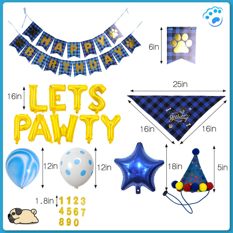 Dog Birthday Decorations Boy, Dog Birthday Bandana Blue Dog Birthday Hat with Numbers, Dog Birthday Banner HAPPY BIRTHDAY and LETS PAWTY Balloons for Dogs Birthday Party Supplies for Cat Dog Birthday Boy Outfit - PawsPlanet Australia