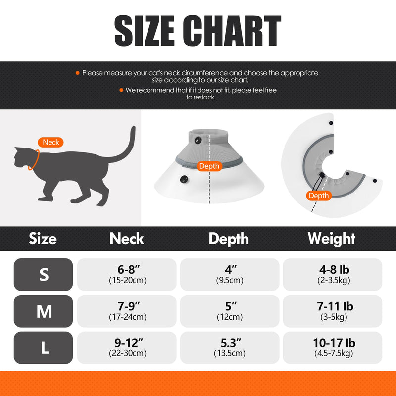 Cat Collar, Adjustable, Removable, PVC, Waterproof, Elizabethan Collar, Soft to Stop Licking After Surgery, Pet Recovery Cones (Grey, M) gray