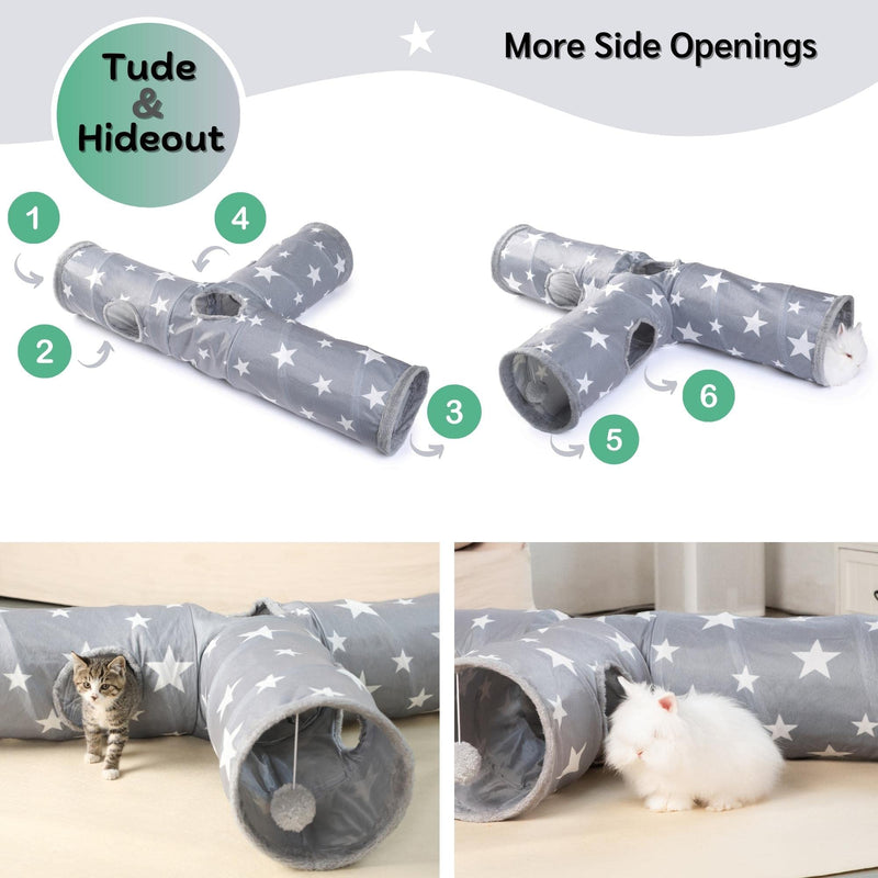 JanYoo Bunny Tunnel Rabbit Hideout Bunny Toys for Rabbits Accessories Guinea Pig Ferret Kitty 3 Ways Collapsible Tunnels Grey - PawsPlanet Australia