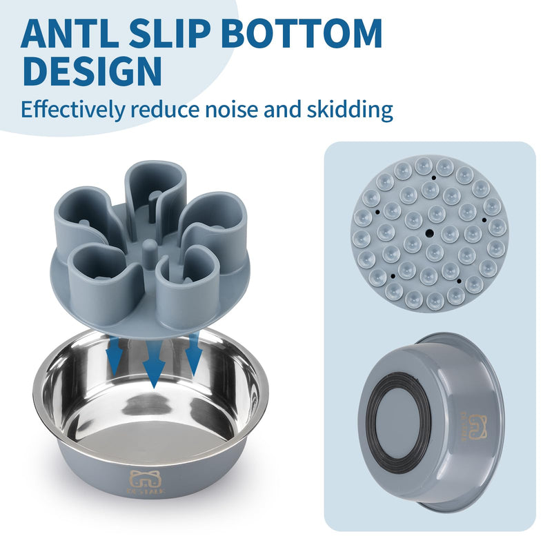 Stainless Steel Slow Feeder Dog Bowl, Bestalk 2-in-1 Metal Dog Bowls with Silicone Slow Feeder Insert for Small, Medium, Large Dogs(Grey, 1 Cup) - PawsPlanet Australia