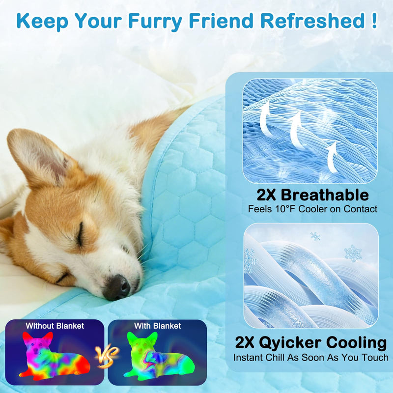 Vivifying Cooling Blanket for Dogs, Waterproof Reversible Dog Cooling Mat, Soft Pet Throw Cooling Mat for Couch, Bed, Crate, Car Seat, Breathable Summer Cat Bed Blanket 30 x 40 Inches (Blue) 30 × 40 inches - PawsPlanet Australia