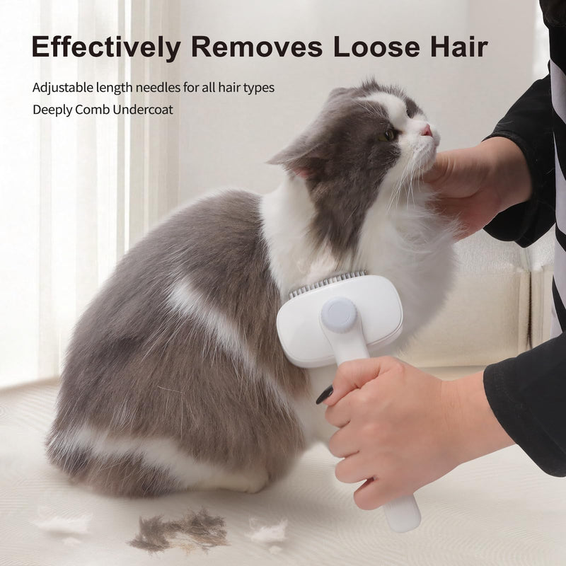 Cat Brush for Shedding, 2-in-1 Deshedding Brush & Dematting Comb for Long Haired Cats and Dogs, Slicker Brush for Dogs Effectively Removes Matted Fur & Tangles, White