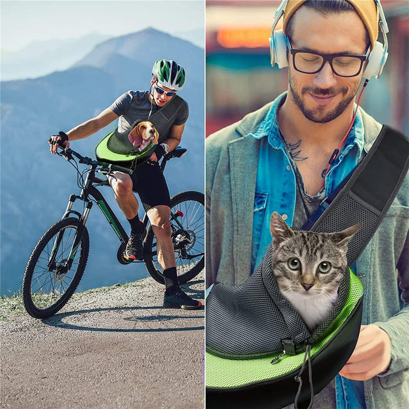 Pet Dog Sling Carrier, Breathable Mesh Hand Free Adjustable Travel Safe Puppy Sling Bag Dog Satchel Carrier for Dogs Cats Rabbit Small Animals (Adjustable Buckle for Under 5 lbs, Green) Adjustable Buckle for Under 5 lbs - PawsPlanet Australia