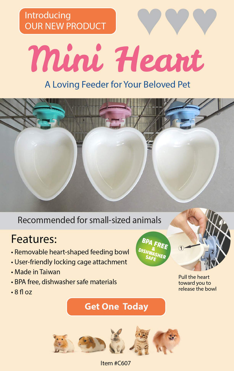 Choco Nose Patented Removable Heart Shaped Food Bowl for Dogs/Puppies/Rabbits/Cats/Guinea Pigs/Chinchillas/Birds -Water Dish for Small Pets or Animals - for Wire Cages or Crates Pink - PawsPlanet Australia