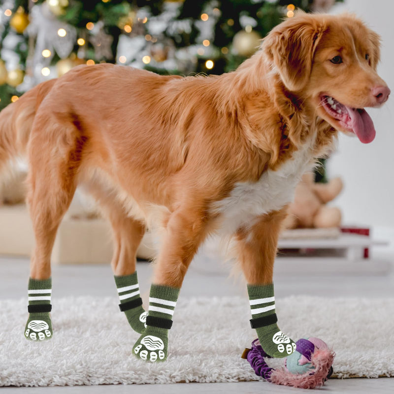 PUPTECK Anti-Slip Dog Socks with Double Sides Grips Booties for Medium Large Dogs Hardwood Floors Prevents Licking, Dog Shoes for Cold & Hot Pavement Traction, Green, M - PawsPlanet Australia