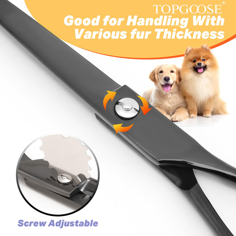 TOPGOOSE 7.5" Dog Grooming Scissor - Professional Down-curved Shear with Ergonomic Handle Japanese Stainless Steel Hair Scissor for Dogs, Cats and Other Pets, Sharp (Curved,Black) Black Curved Shear - PawsPlanet Australia