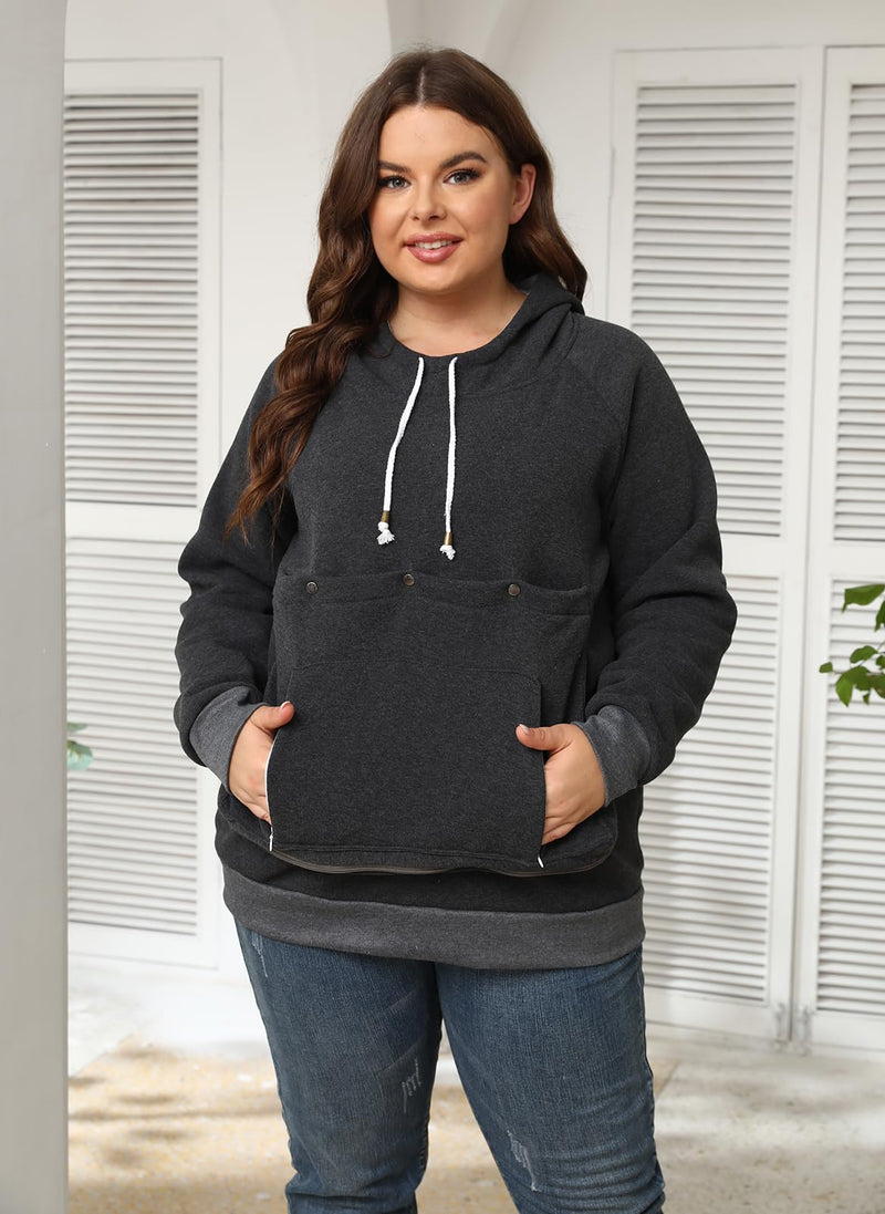 Unisex Cat Pouch Hoodie Long Sleeve Kitten Puppy Holder Hoodies Front Large Pouch Pet Carrier Sweatshirt Dark Grey 3X-Large - PawsPlanet Australia