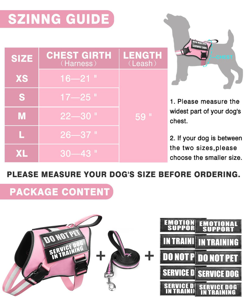 Service Dog Vest Harness and Leash Set+10 Patches for Puppy Small Dogs,Do Not Pet Emotional Support Dog Vest with 2 Soft Padded Handle for Everyday/Training (Pink XS) Extra-Small Pink
