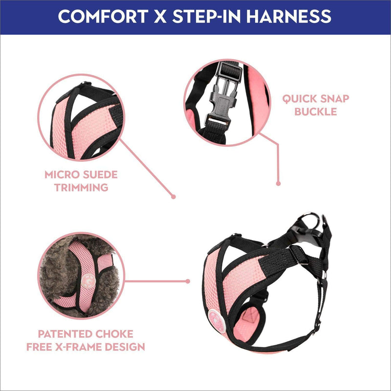 Gooby Comfort X Step in Harness - Pink, Medium - No Pull Small Dog Harness Patented Choke-Free X Frame - Perfect on The Go Dog Harness for Medium Dogs No Pull or Small Dogs for Indoor and Outdoor Use Medium chest (16.5~20.25") - PawsPlanet Australia