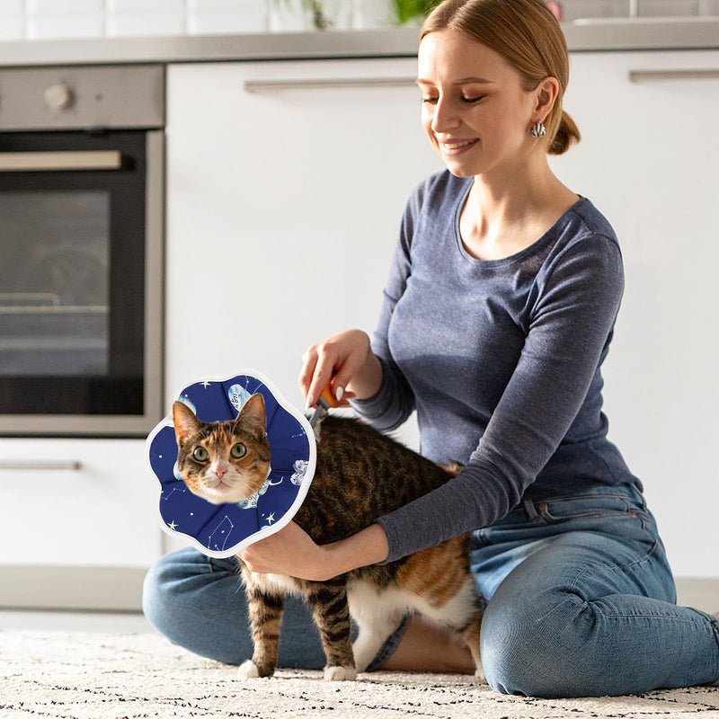Cobee Soft Cat Cone Collar, Protective Cute Small Cat Recovery Collar Adjustable Fasteners Collars for Kittens Cats E-Collars After Surgery Wound Healing, Fit 6.3"-9" Neck Circumference(Constellation) Constellation - PawsPlanet Australia