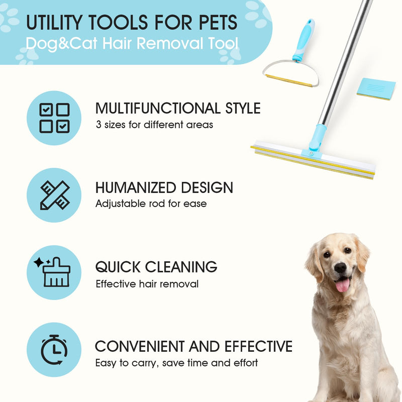 3 Pcs Pet Hair Removal Tool - 55 Inches Adjustable Carpet Scraper, Grooming Brush,Mini Brush for Dogs Cats - Reduce Shedding,Mats,Loose Fur - Perfect for Long Short Hair Pets at Home or Travel - PawsPlanet Australia