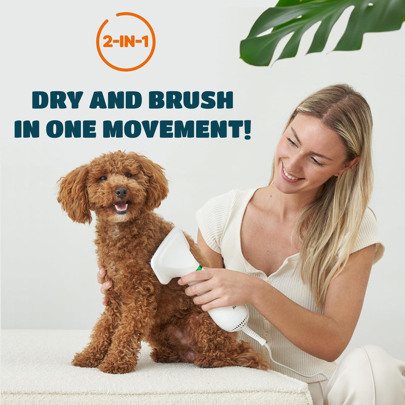 Dog Hair Dryer | 2 in 1 Pet Groomer with Slicker Brush | Adjustable Temperature, Portabale, Quiet | For Small & Medium Dogs & Cats