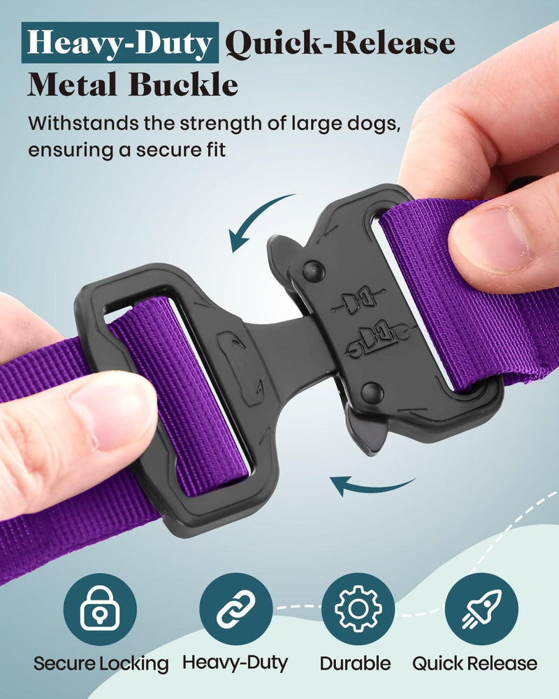 Thick Wide Dog Collar and 6-8 FT Leash Set for Large Dogs, Heavy Duty Full Metal Buckles and Soft Padded Dog Collar Leash Set, with A Poop Bag Holder for Leashes Set-Purple XL: Width 1.7", Length 18.5"-22.5" - PawsPlanet Australia