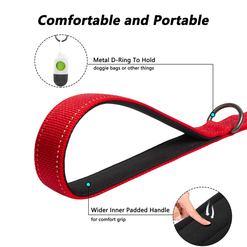 PetiFine 4FT Heavy Duty Dog Leash with Soft Padded Double Handle, Durable Strong Clasp Dog Leashes, Reflective Nylon Walking Lead for Large,Medium,Small Breed Dogs, Red 4 FT x 1 in Wide - PawsPlanet Australia