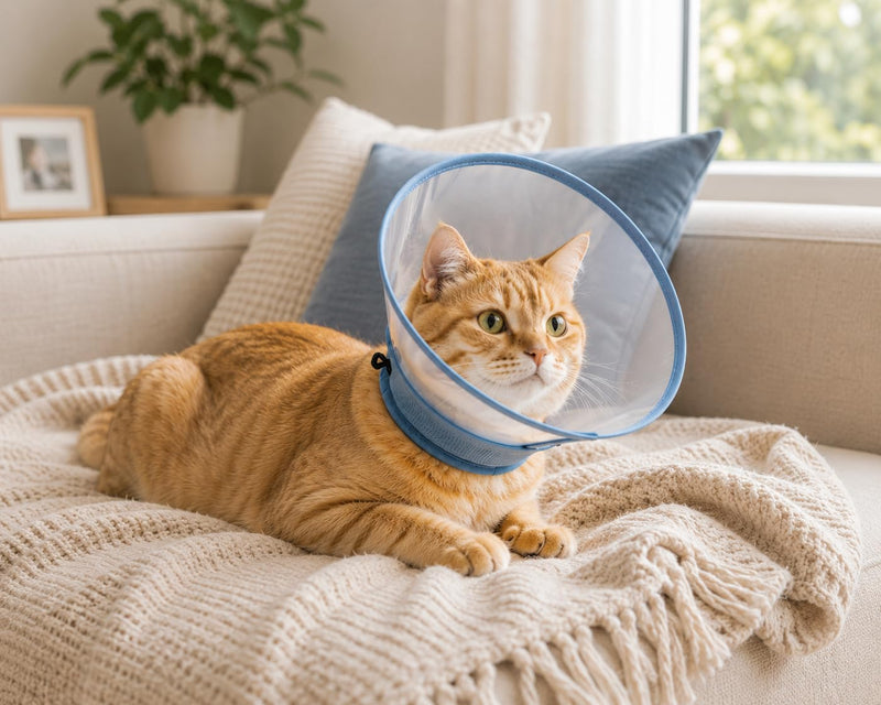 Avont Adjustable Cat Cone Collar, Alternative Anti-Lick E-Collar, Protective Recovery Elizabethan Cone After Surgery Recovery & Skin Protection for Kittens Puppy Small Dog to Stop Licking -Blue(M)