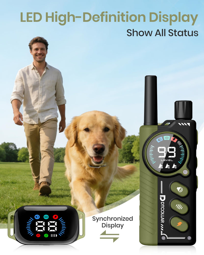 2-in-1 Bark & Shock Collar - Color Screen Dog Training Collar with Beep/Vibration/Shock/Anti Bark 4 Modes, 3300FT E Collar with Remote for Small Medium Large Dogs, IP67 Waterproof Rechargeable Seaweed - PawsPlanet Australia