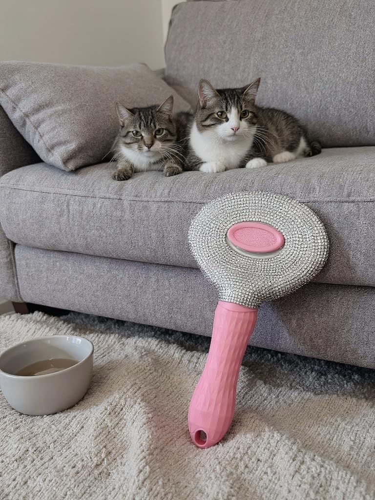 Diamond Rhinestone Pet Grooming Brush - Deshedding Brushs for Rabbits, Cats, Dogs - Sparkling Cat Hair Brush & Dog Shedding Tool with Gentle Massage for Indoor Pets (pink) pink - PawsPlanet Australia