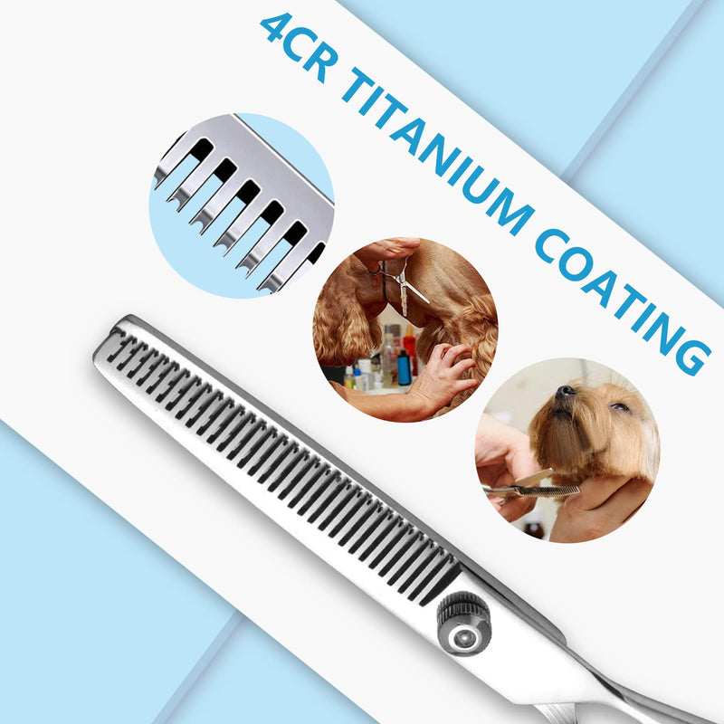 Dog Grooming Scissors with Safety Round Tips, Heavy Duty Titanium Pet Grooming Trimmer Kit, Professional Thinning Shears, Straight Scissors with Comb for Dogs and Cats (Set of 3) Silver Set of 3 - PawsPlanet Australia