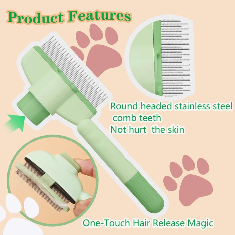 Cat Comb Dog Comb Pet Hair Removal Tool Flea for Cats and Dog Lice Cat Brush with Release Button Self-Cleaning with Long & Short Stainless Steel Metal Teeth for Shedding - PawsPlanet Australia
