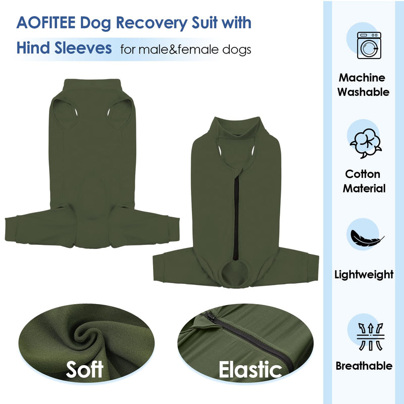 AOFITEE Extra Small Dog Recovery Sleeve Hind Leg, Dog Recovery Suit for Female Male Dogs, Anti Licking Small Dog Rear Leg Sleeve, Dog Wound Cover for Abdomen, Cone Alternative Dog Wound Heal Onesie,XS X-Small ArmyGreen