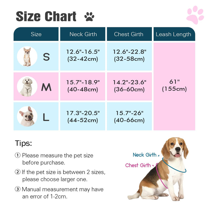 Pawaboo Small Dog Harness and Leash Set, Puppy Harness X-Frame No Pull No Choke, Dog Vest Harness Adjustable for Small Medium Sized Dogs,Soft Breathable Pet Harness for Walking Outing, M, Pink Daisy M(Neck 15.7-18.9" Chest 14.2-23.6") - PawsPlanet Australia