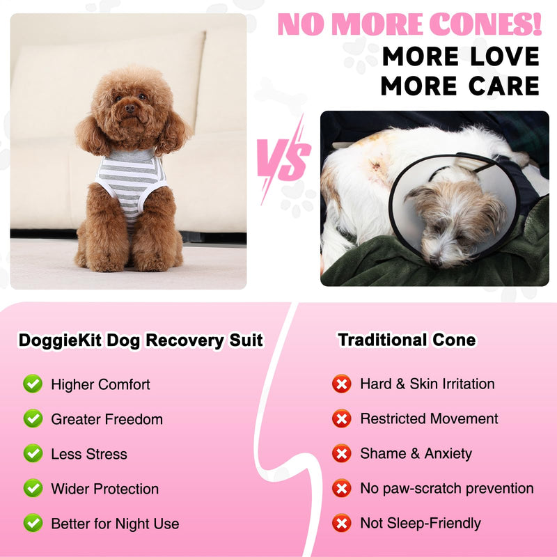 Dog Surgery Recovery Suit,Surgical Recovery Suit for Female and Male After Surgery, Dog Surgical Shirt,Puppy Onesie Bodysuit for Small Medium Dogs and Cat (Gray/White, S) Gray/White