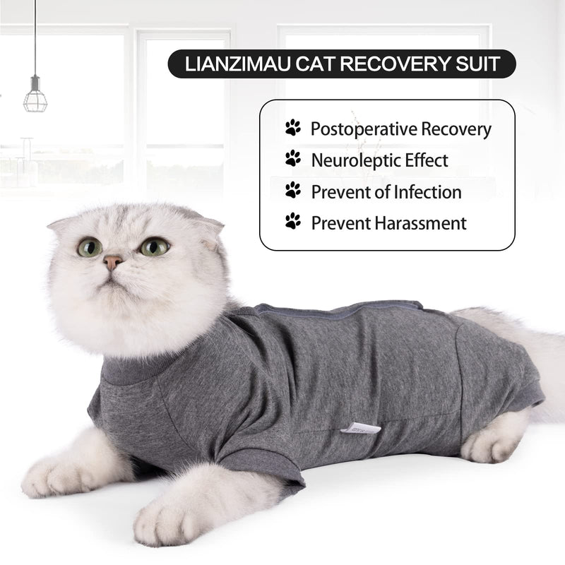 LIANZIMAU Cat Recovery Suit for Male Female Cat Surgery Vest Long Sleeve Cat Bodysuit Onesies Prevent Shedding Pet Clothing E-Collar Alternative L New Grey