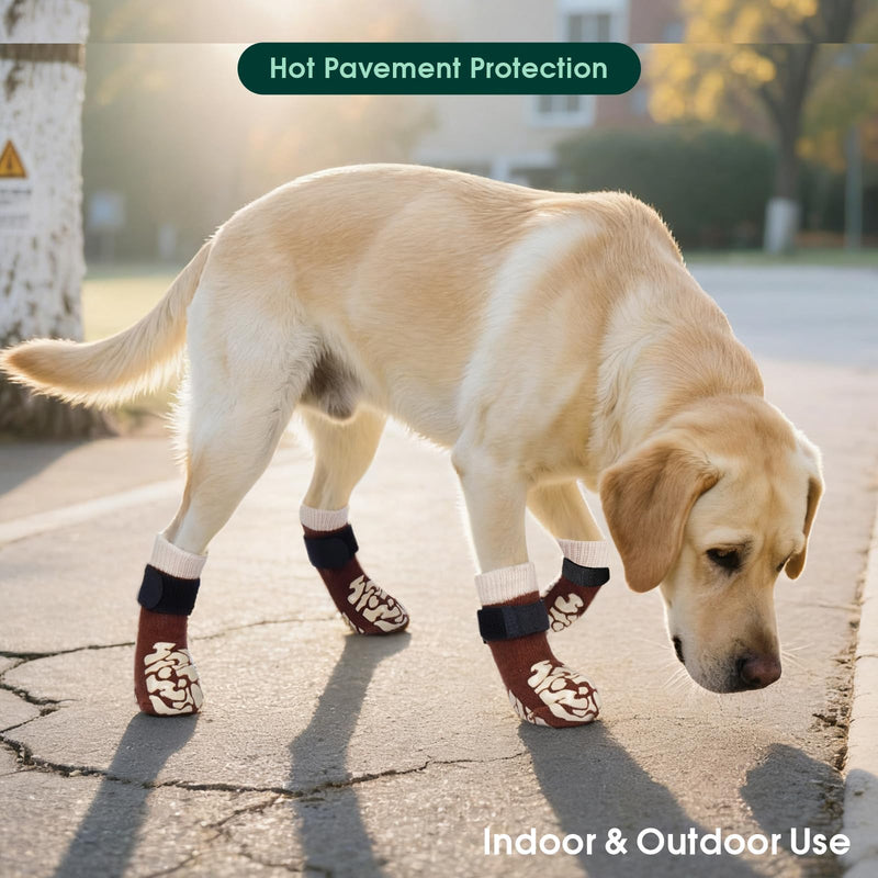 Kuoser Non-Slip Dog Socks, 4 Pcs Socks to Prevent Licking Paws, Paw Protectors for Hot Pavement, Hardwood Floors, Traction Control for Small, Medium, Large Dogs XS Brown