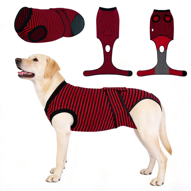 AUYAO Dog Recovery Suit Dog Surgery Bodysuit Anti-Licking Puppy Medical Surgical Suits Abdominal Wounds Protector Male Castration Onesie Post Op Dogs Surgery Shirt Pet Cone E-Collar Alternative(L) L Hook & Loop Fastener Style-red Black Stripes