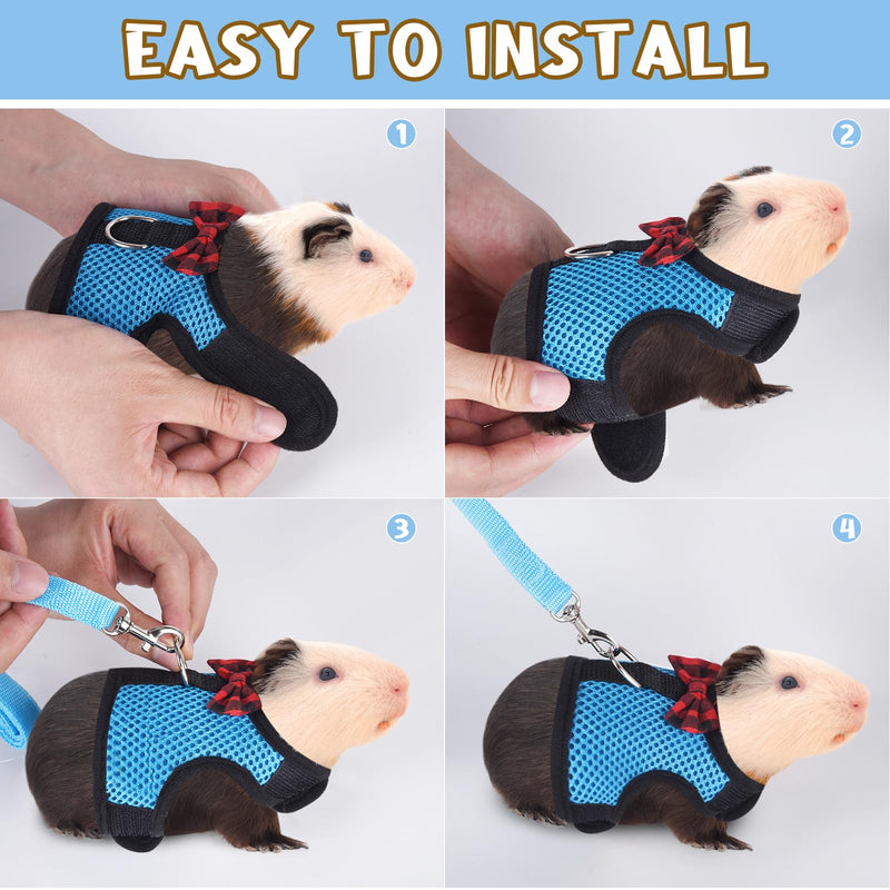 Guinea Pig Harness and Leash, Guinea Pigs Harness, Guinea Pig Leash, Hamster Harness can be Adjusted to Any Size Soft Mesh Harness Leash with Bow for Decoration (2packs) Blue - PawsPlanet Australia
